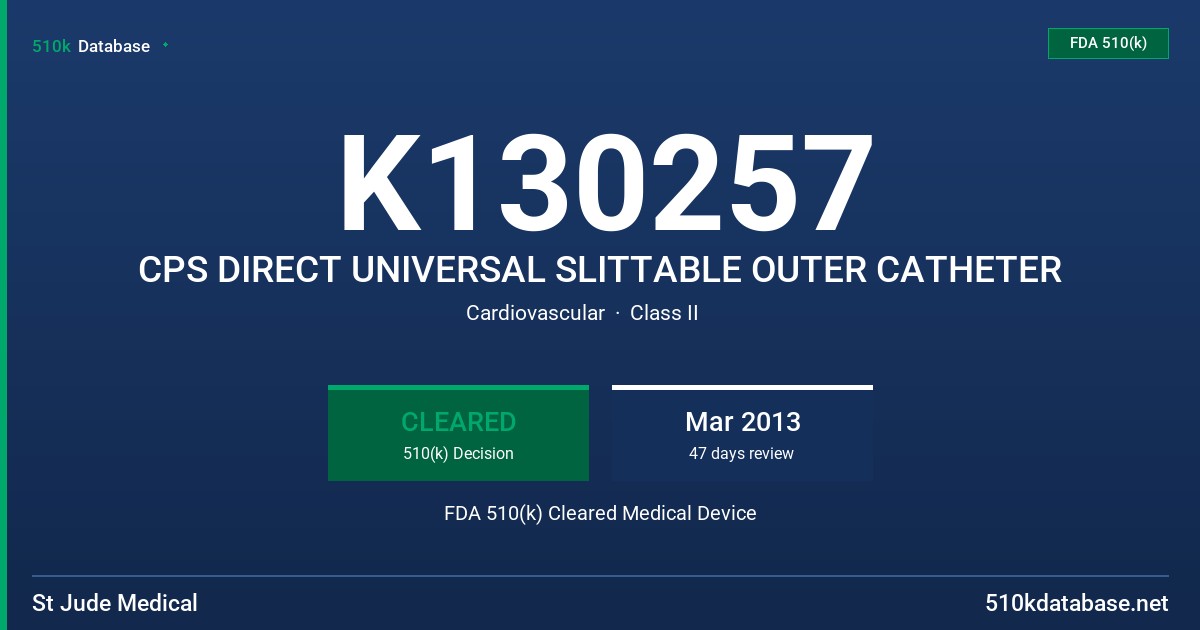 K130257 CPS DIRECT UNIVERSAL SLITTABLE OUTER CATHETER FDA 510(k) Cleared Medical Device