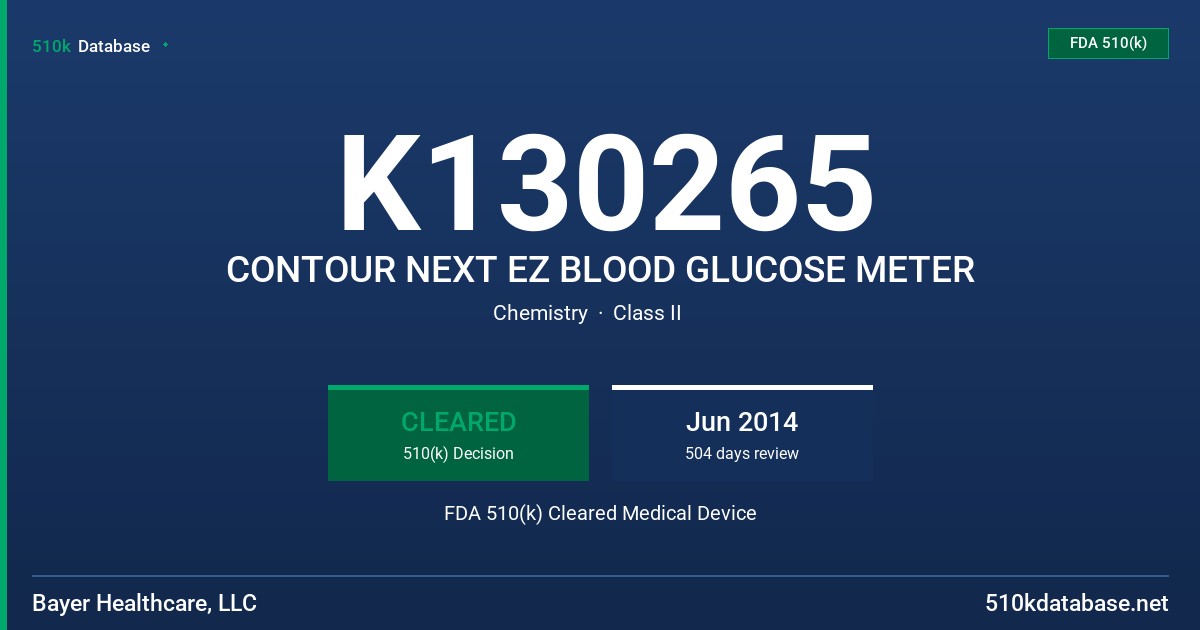 K130265 CONTOUR NEXT EZ BLOOD GLUCOSE METER FDA 510(k) Cleared Medical Device
