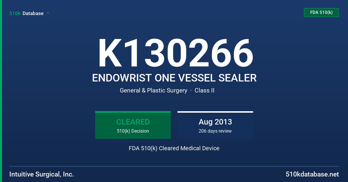 K130266 ENDOWRIST ONE VESSEL SEALER FDA 510(k) Cleared Medical Device