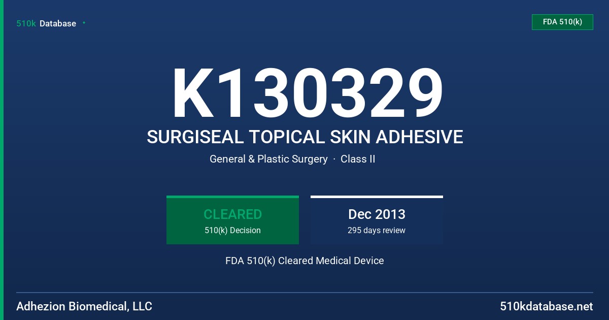 K130329 SURGISEAL TOPICAL SKIN ADHESIVE FDA 510(k) Cleared Medical Device
