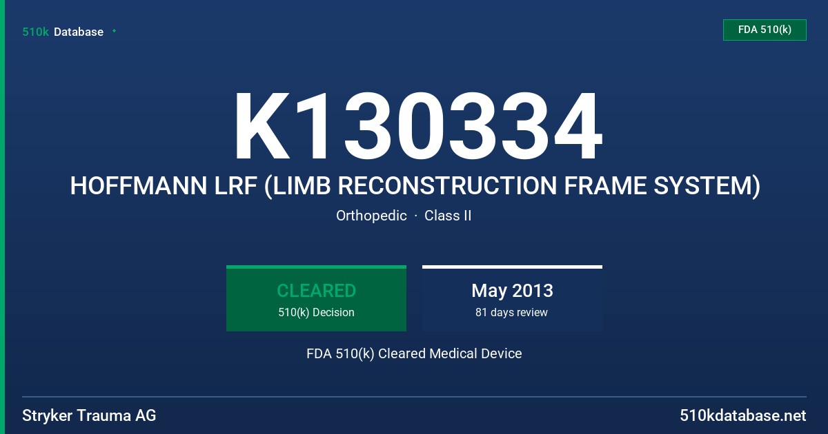 K130334 HOFFMANN LRF (LIMB RECONSTRUCTION FRAME SYSTEM) FDA 510(k) Cleared Medical Device
