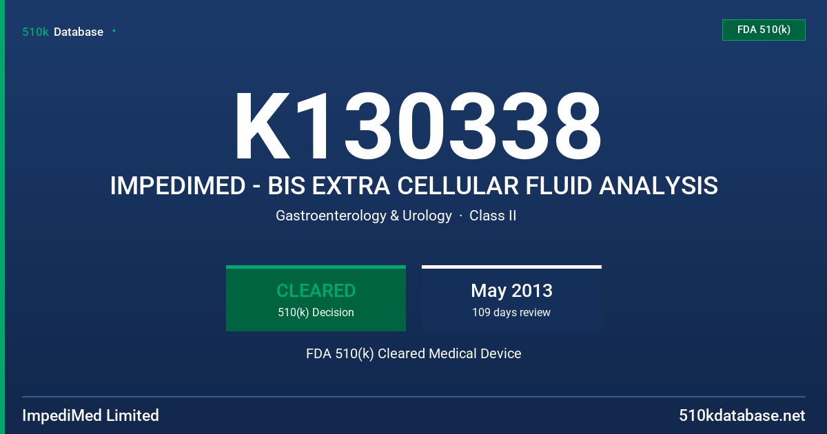 K130338 IMPEDIMED - BIS EXTRA CELLULAR FLUID ANALYSIS FDA 510(k) Cleared Medical Device