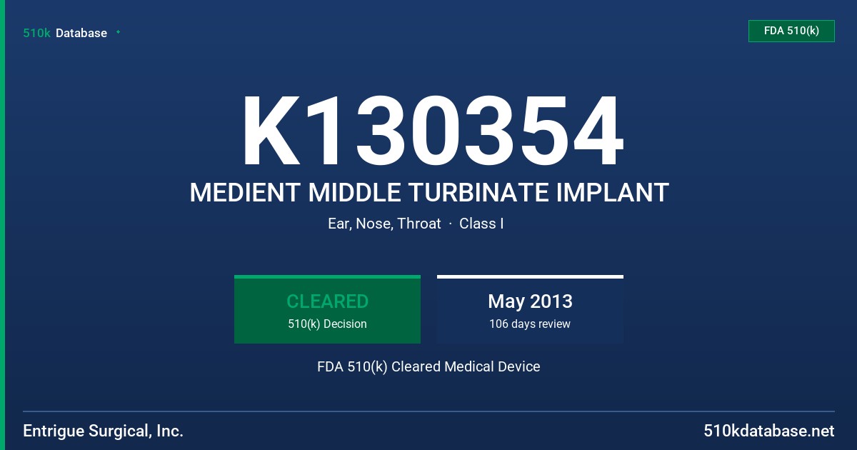 K130354 MEDIENT MIDDLE TURBINATE IMPLANT FDA 510(k) Cleared Medical Device