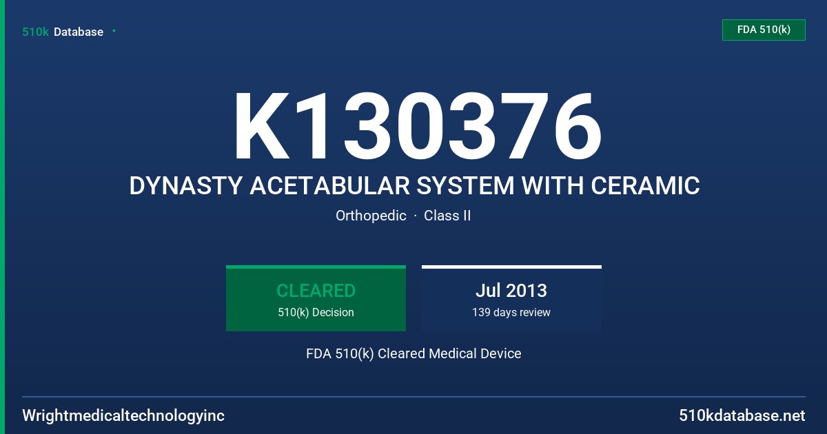K130376 DYNASTY ACETABULAR SYSTEM WITH CERAMIC FDA 510(k) Cleared Medical Device