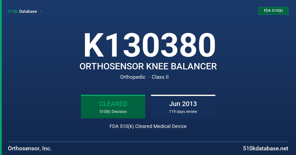 K130380 ORTHOSENSOR KNEE BALANCER FDA 510(k) Cleared Medical Device