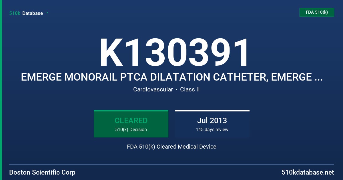 K130391 EMERGE MONORAIL PTCA DILATATION CATHETER, EMERGE PUSH MONORAIL PTCA DILATATION CATHETER, EMERGE OVER-THE-WIRE PTCA DILAT FDA 510(k) Cleared Medical Device