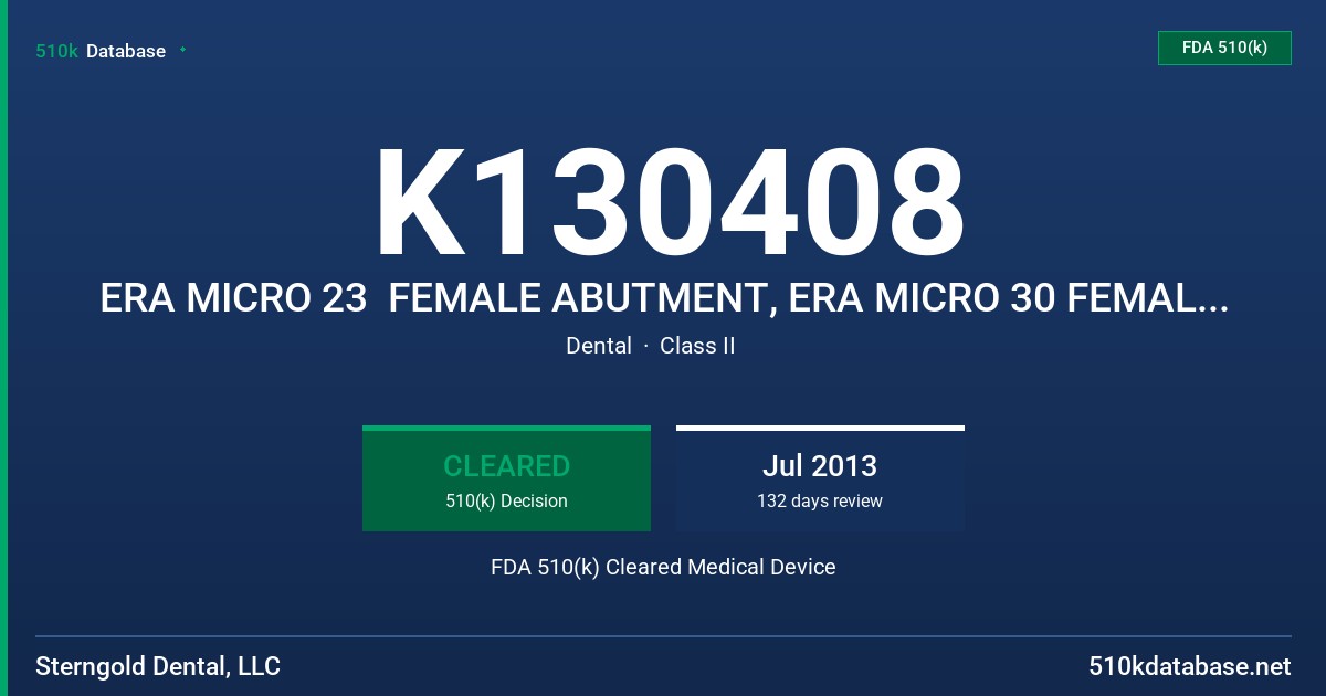 K130408 ERA MICRO 23  FEMALE ABUTMENT, ERA MICRO 30 FEMALE ABUTMENT FDA 510(k) Cleared Medical Device