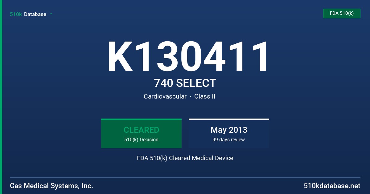 K130411 740 SELECT FDA 510(k) Cleared Medical Device