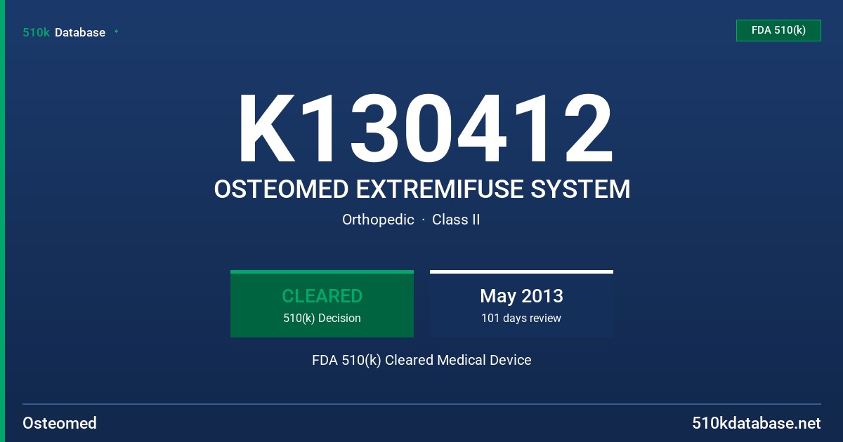 K130412 OSTEOMED EXTREMIFUSE SYSTEM FDA 510(k) Cleared Medical Device