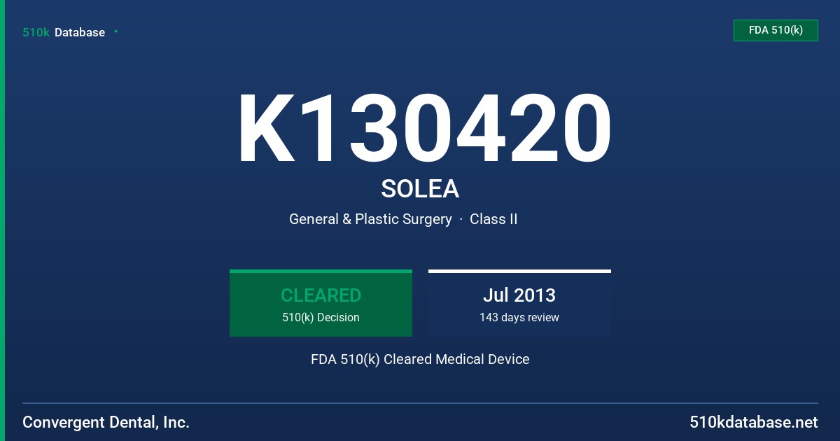 K130420 SOLEA FDA 510(k) Cleared Medical Device