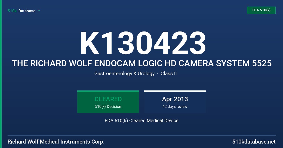 K130423 THE RICHARD WOLF ENDOCAM LOGIC HD CAMERA SYSTEM 5525 FDA 510(k) Cleared Medical Device