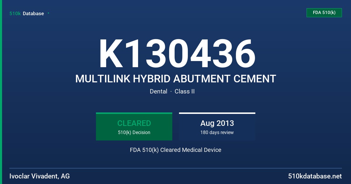 K130436 MULTILINK HYBRID ABUTMENT CEMENT FDA 510(k) Cleared Medical Device