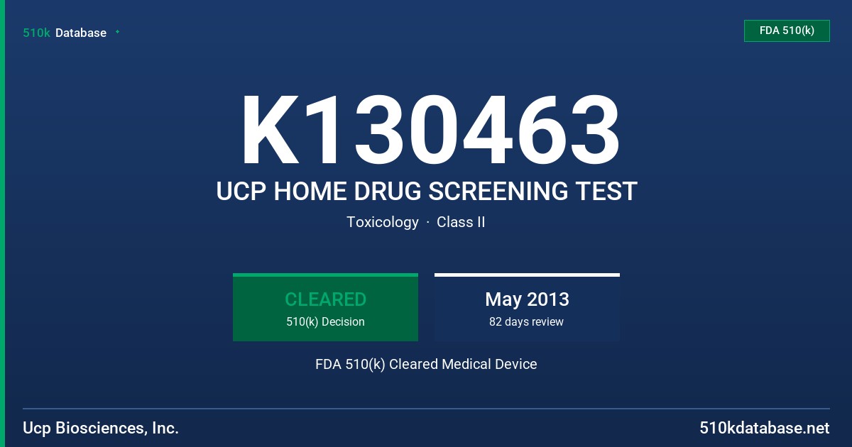K130463 UCP HOME DRUG SCREENING TEST FDA 510(k) Cleared Medical Device