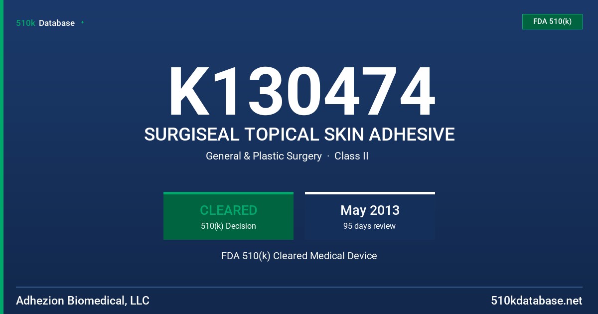 K130474 SURGISEAL TOPICAL SKIN ADHESIVE FDA 510(k) Cleared Medical Device