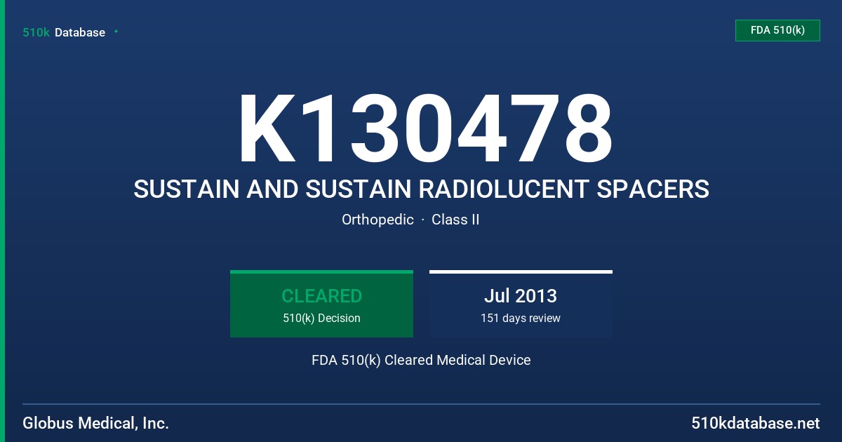 K130478 SUSTAIN AND SUSTAIN RADIOLUCENT SPACERS FDA 510(k) Cleared Medical Device