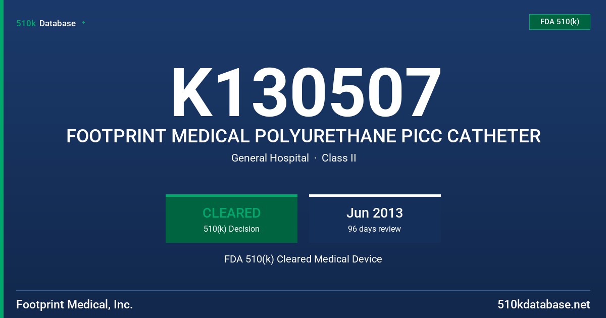 K130507 FOOTPRINT MEDICAL POLYURETHANE PICC CATHETER FDA 510(k) Cleared Medical Device