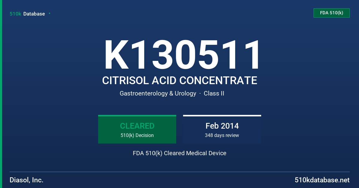 K130511 CITRISOL ACID CONCENTRATE FDA 510(k) Cleared Medical Device