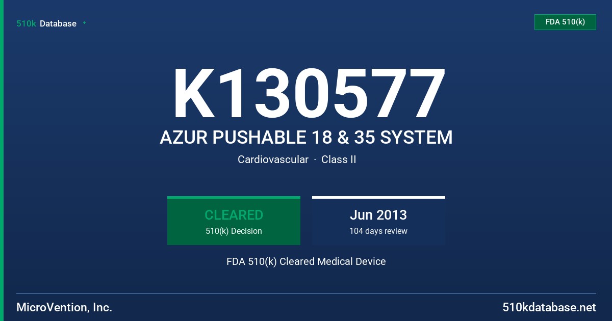 K130577 AZUR PUSHABLE 18 & 35 SYSTEM FDA 510(k) Cleared Medical Device