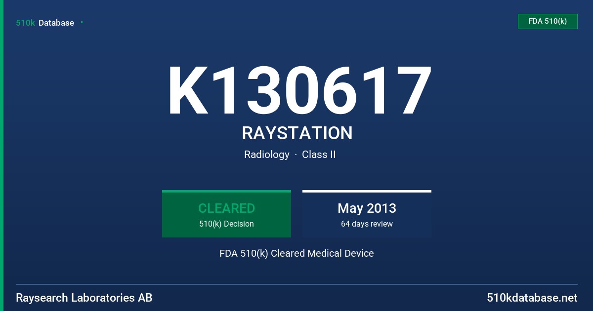 K130617 RAYSTATION FDA 510(k) Cleared Medical Device