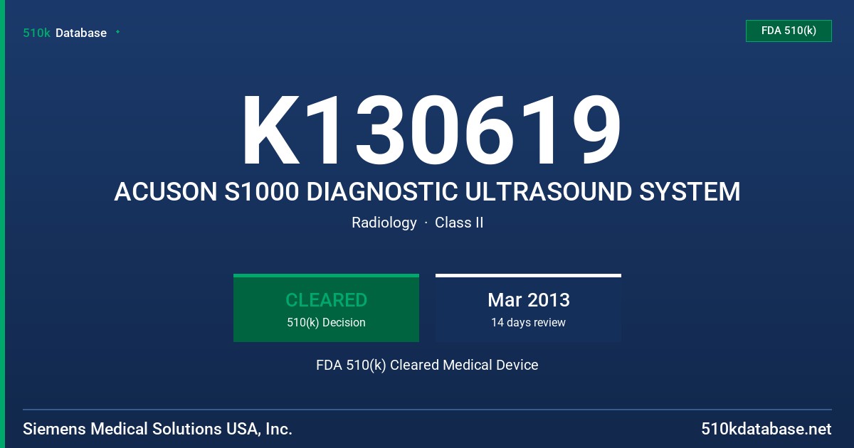 K130619 ACUSON S1000 DIAGNOSTIC ULTRASOUND SYSTEM FDA 510(k) Cleared Medical Device