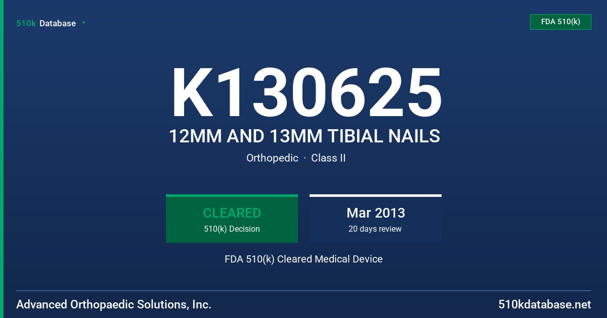 K130625 12MM AND 13MM TIBIAL NAILS FDA 510(k) Cleared Medical Device