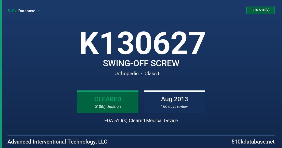 K130627 SWING-OFF SCREW FDA 510(k) Cleared Medical Device