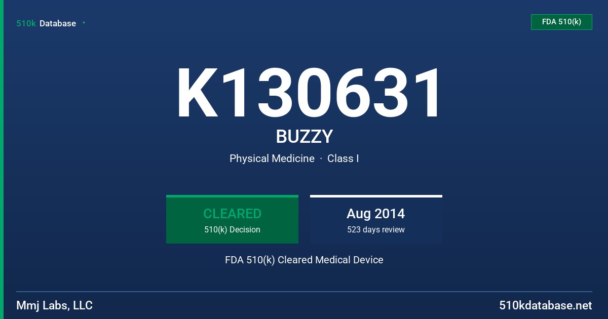 K130631 BUZZY FDA 510(k) Cleared Medical Device