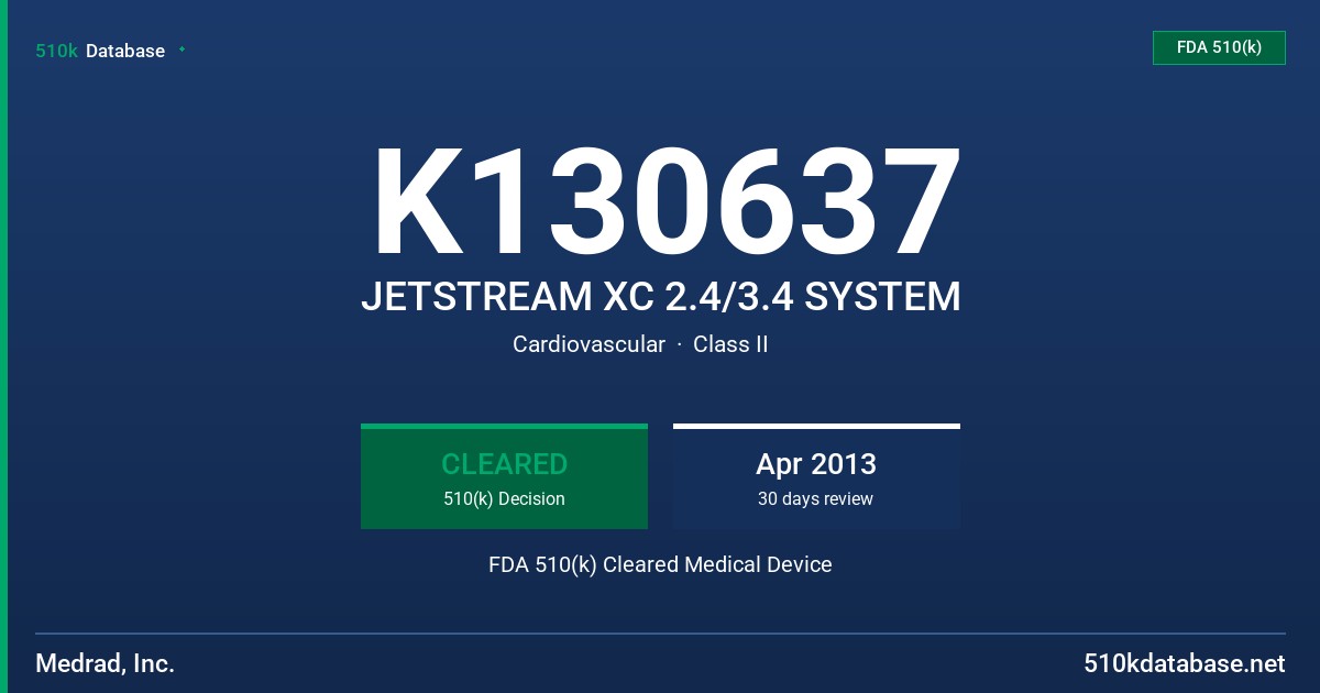 K130637 JETSTREAM XC 2.4/3.4 SYSTEM FDA 510(k) Cleared Medical Device