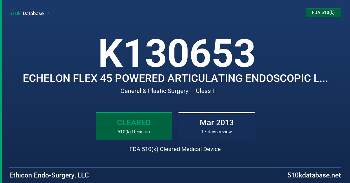 K130653 ECHELON FLEX 45 POWERED ARTICULATING ENDOSCOPIC LINEAR CUTTER FDA 510(k) Cleared Medical Device