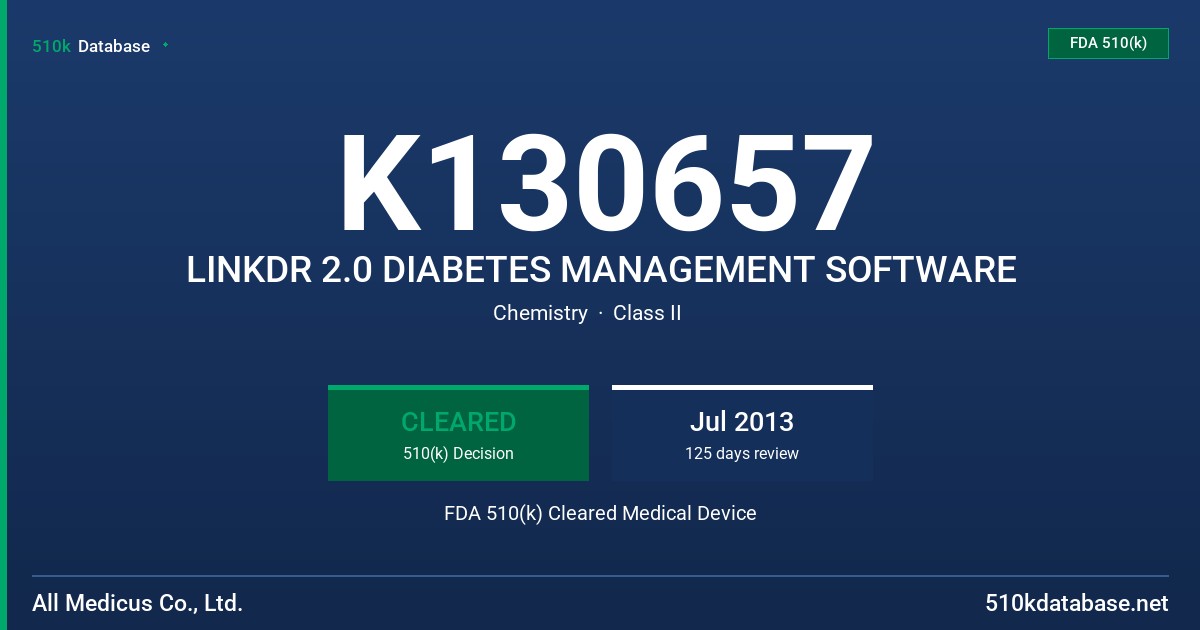 K130657 LINKDR 2.0 DIABETES MANAGEMENT SOFTWARE FDA 510(k) Cleared Medical Device