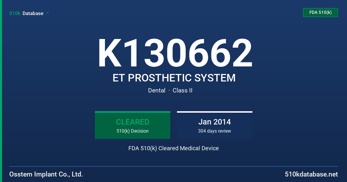 K130662 ET PROSTHETIC SYSTEM FDA 510(k) Cleared Medical Device