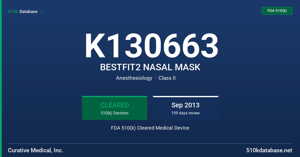 K130663 BESTFIT2 NASAL MASK FDA 510(k) Cleared Medical Device