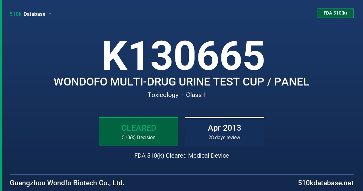 K130665 WONDOFO MULTI-DRUG URINE TEST CUP / PANEL FDA 510(k) Cleared Medical Device