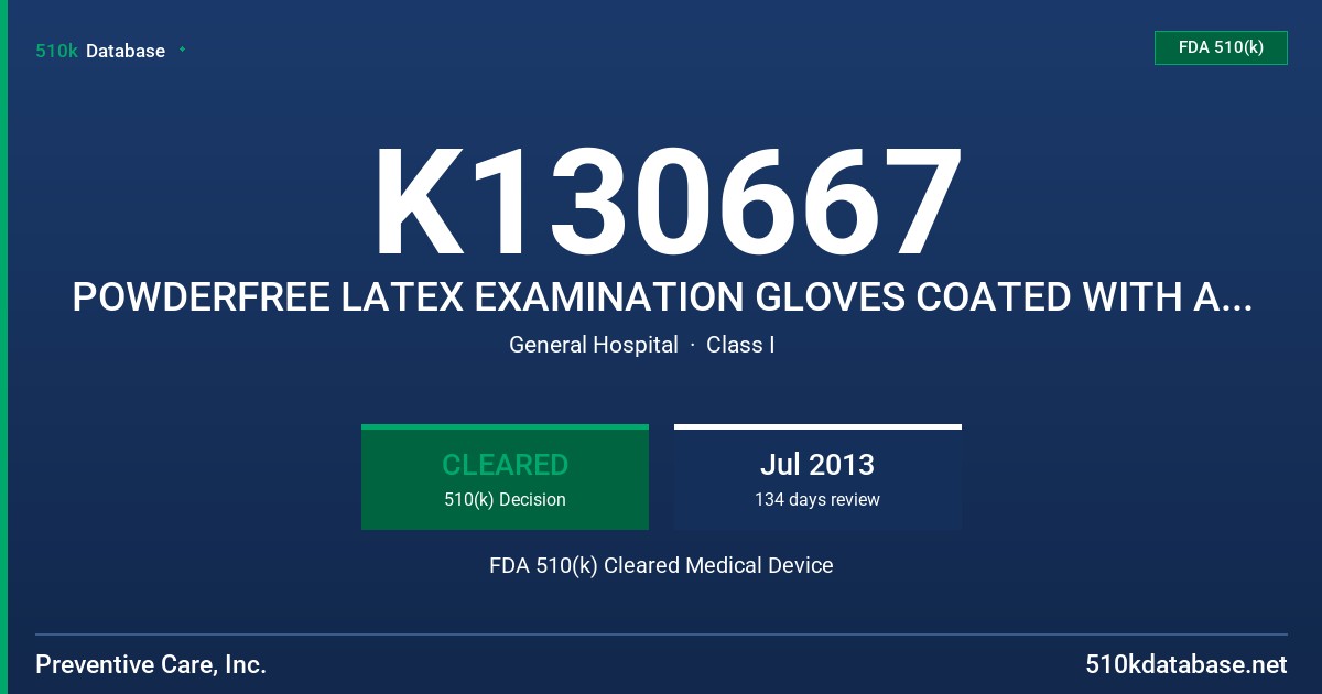 K130667 POWDERFREE LATEX EXAMINATION GLOVES COATED WITH ALLOGEL FDA 510(k) Cleared Medical Device