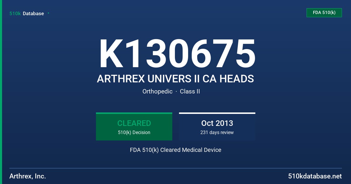 K130675 ARTHREX UNIVERS II CA HEADS FDA 510(k) Cleared Medical Device