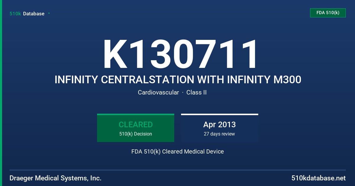K130711 INFINITY CENTRALSTATION WITH INFINITY M300 FDA 510(k) Cleared Medical Device