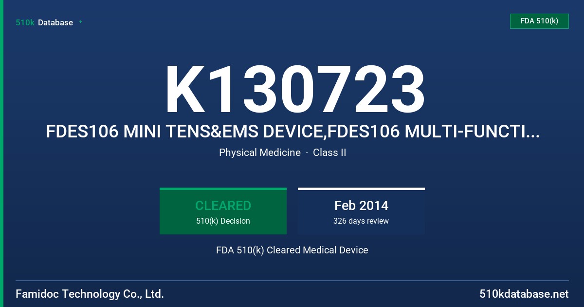 K130723 FDES106 MINI TENS&EMS DEVICE,FDES106 MULTI-FUNCTION MINI TENS&EMS DEVICE,FDES105 PAIN RELIEF PLASTER,FDES107 ABDOMINAL FDA 510(k) Cleared Medical Device