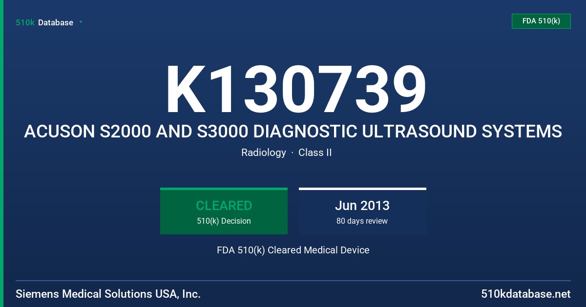 K130739 ACUSON S2000 AND S3000 DIAGNOSTIC ULTRASOUND SYSTEMS FDA 510(k) Cleared Medical Device