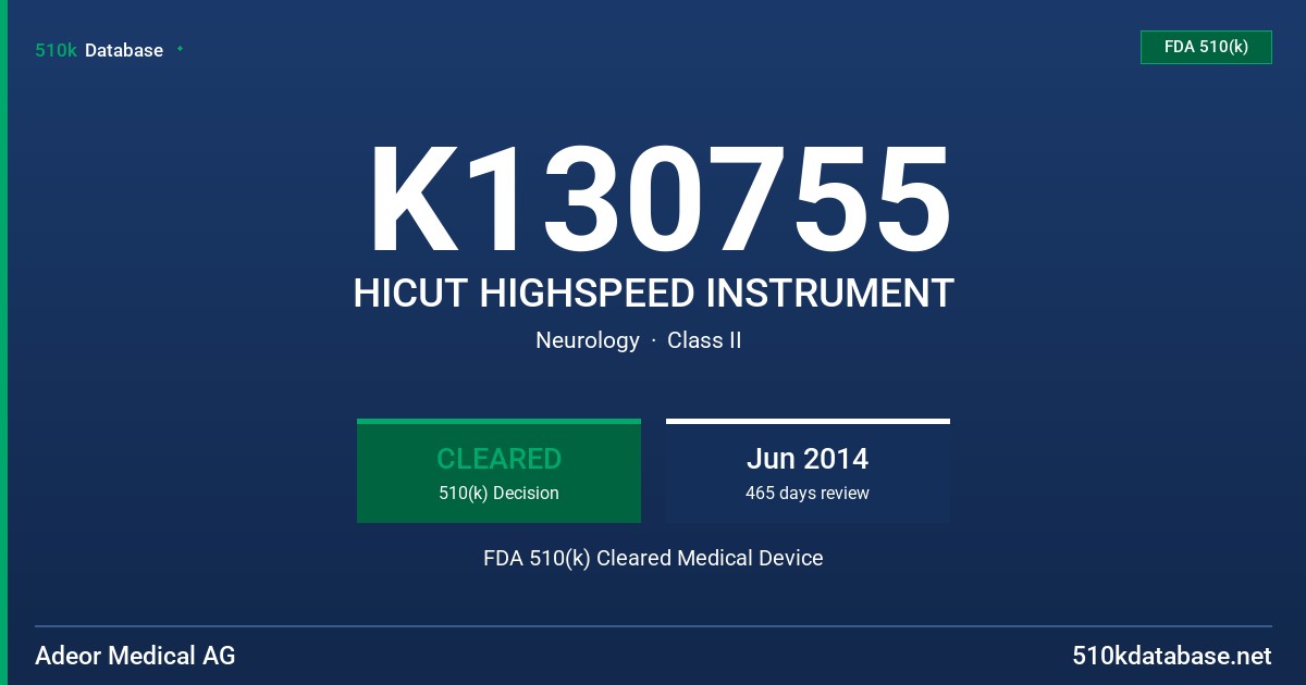 K130755 HICUT HIGHSPEED INSTRUMENT FDA 510(k) Cleared Medical Device