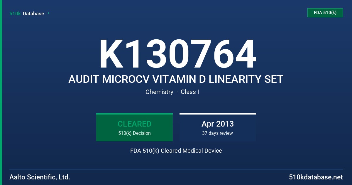 K130764 AUDIT MICROCV VITAMIN D LINEARITY SET FDA 510(k) Cleared Medical Device
