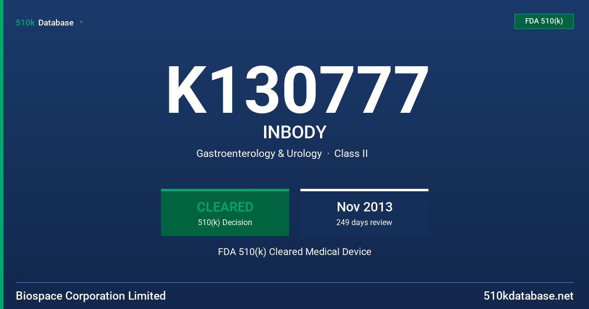 K130777 INBODY FDA 510(k) Cleared Medical Device