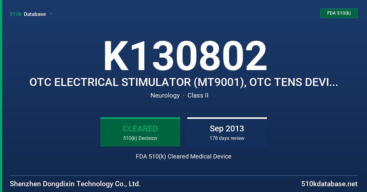 K130802 OTC ELECTRICAL STIMULATOR (MT9001), OTC TENS DEVICE (LT3060) FDA 510(k) Cleared Medical Device