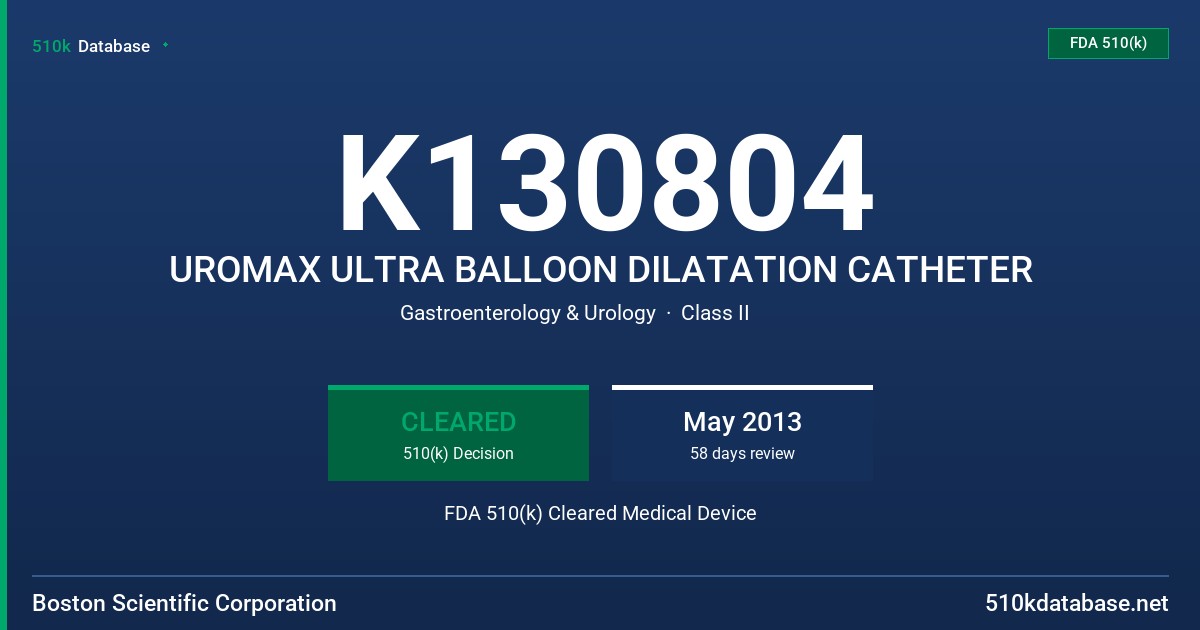 K130804 UROMAX ULTRA BALLOON DILATATION CATHETER FDA 510(k) Cleared Medical Device