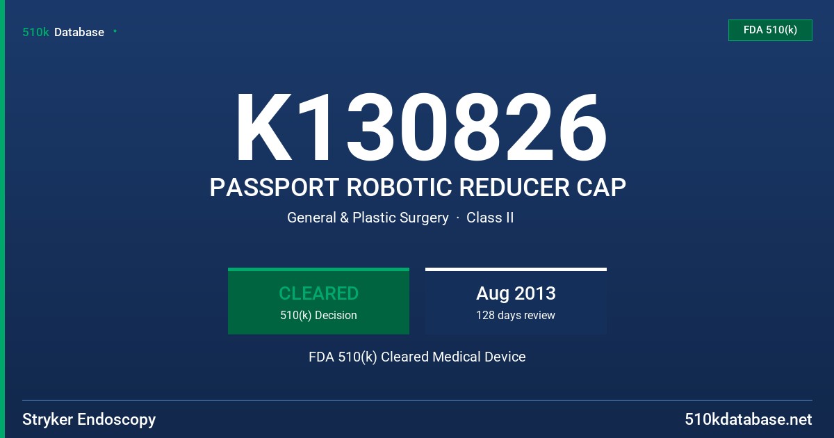 K130826 PASSPORT ROBOTIC REDUCER CAP FDA 510(k) Cleared Medical Device