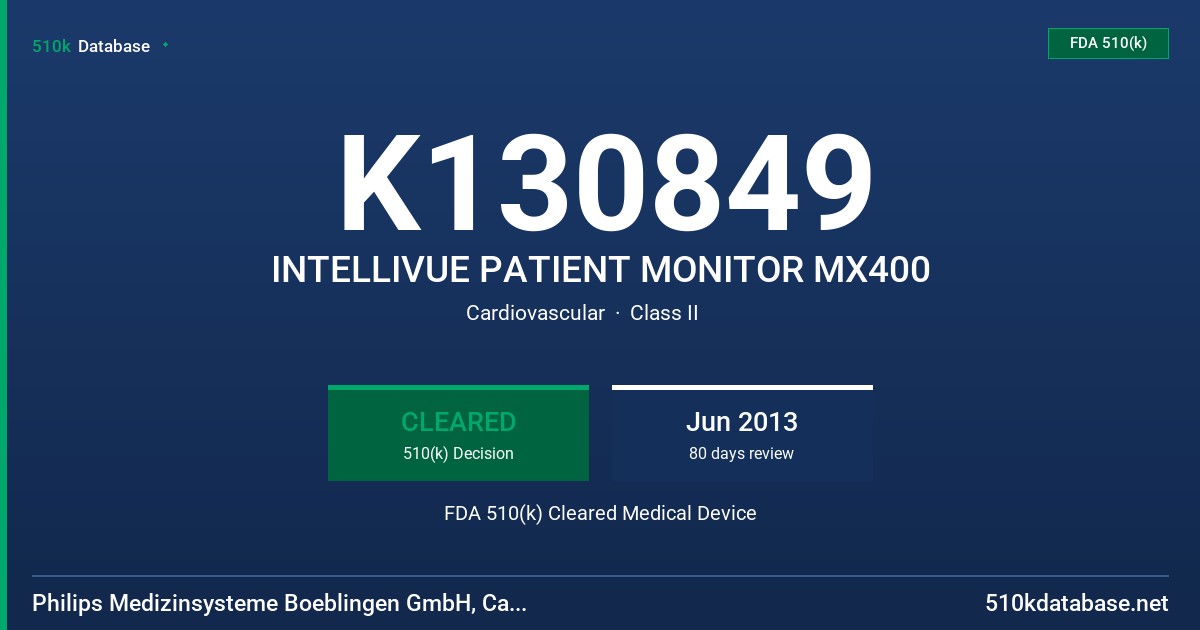 K130849 INTELLIVUE PATIENT MONITOR MX400 FDA 510(k) Cleared Medical Device