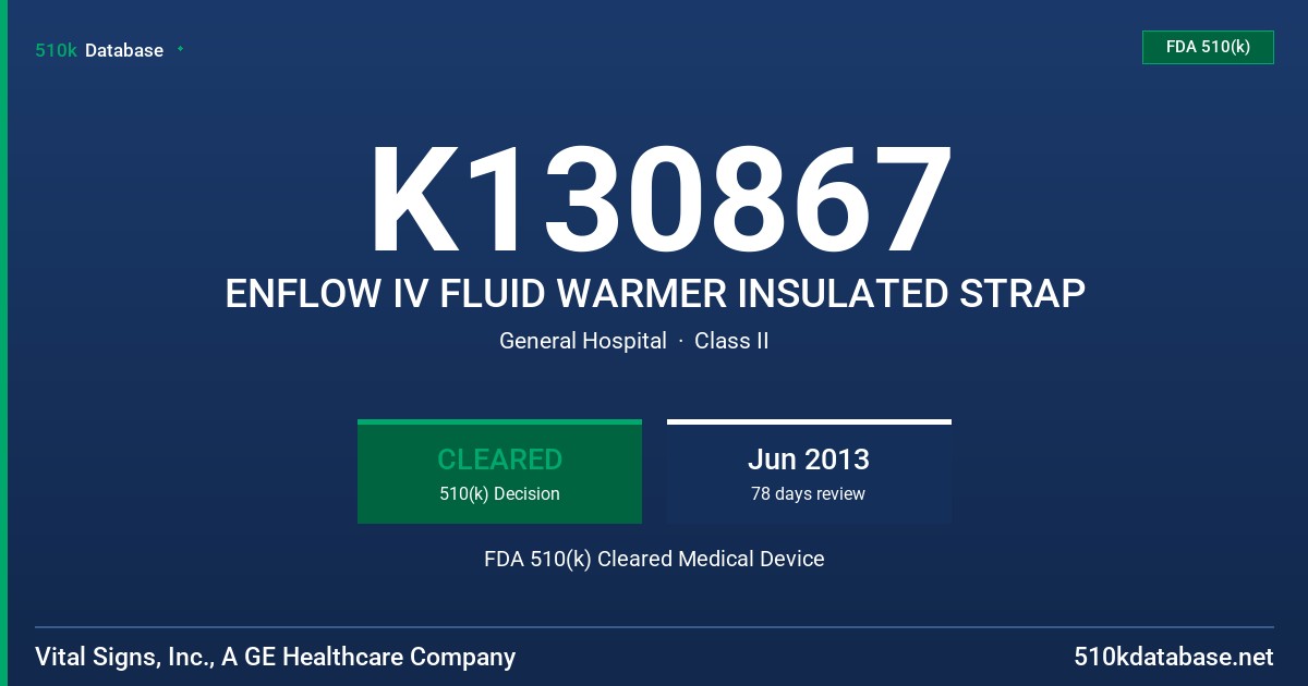 K130867 ENFLOW IV FLUID WARMER INSULATED STRAP FDA 510(k) Cleared Medical Device