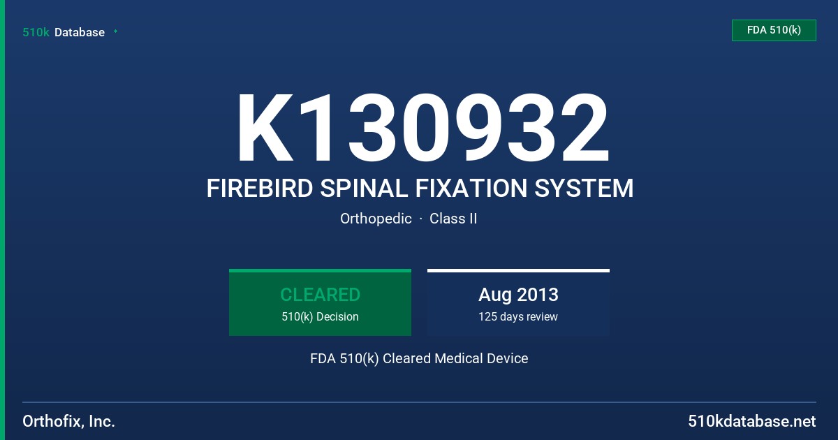 K130932 FIREBIRD SPINAL FIXATION SYSTEM FDA 510(k) Cleared Medical Device