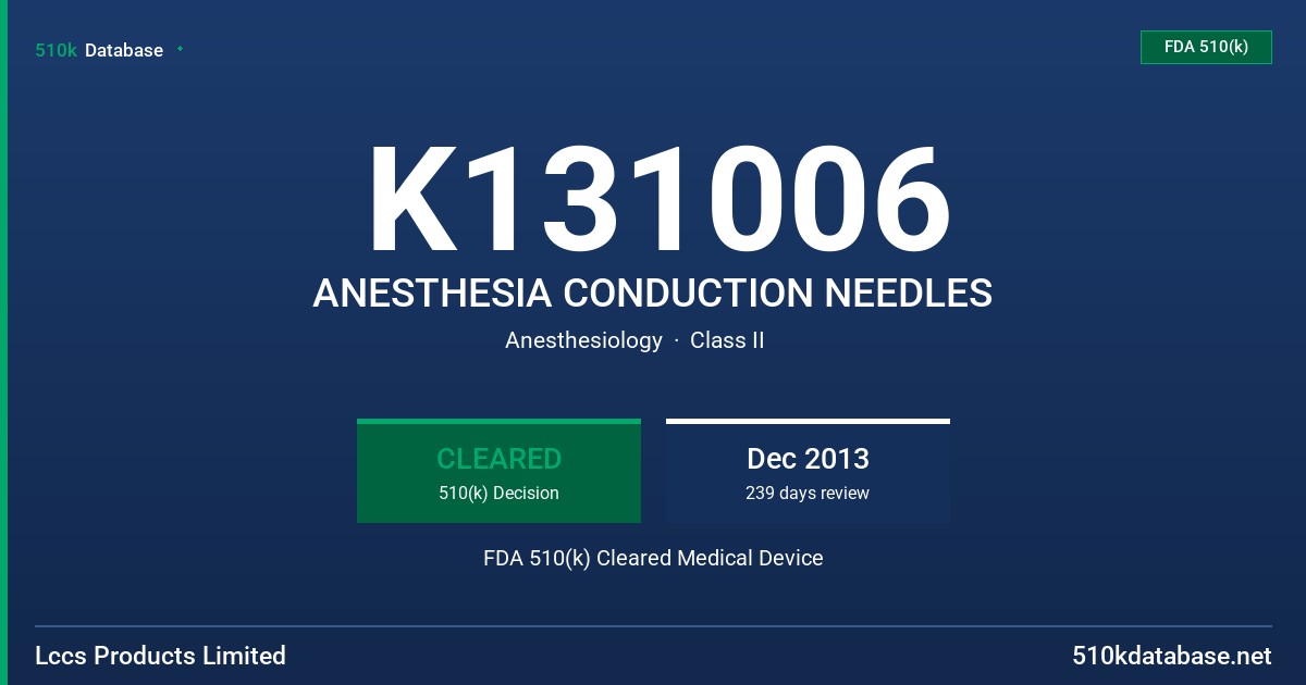 K131006 ANESTHESIA CONDUCTION NEEDLES FDA 510(k) Cleared Medical Device