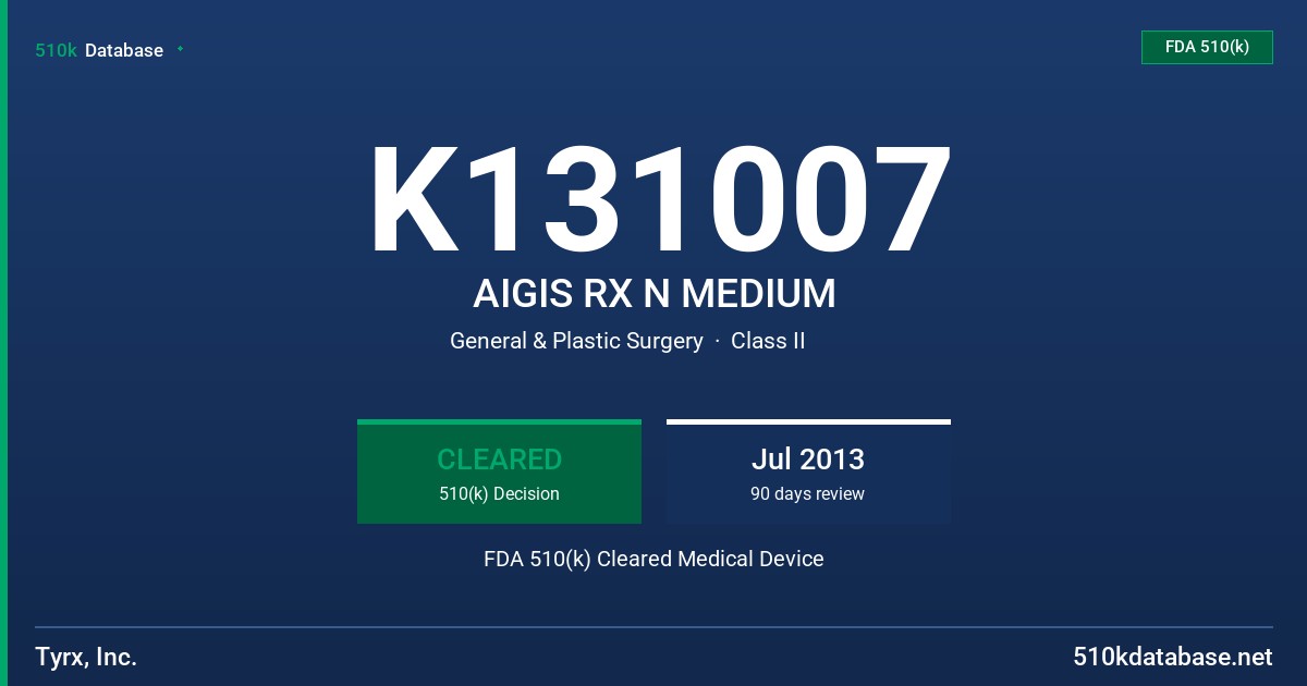 K131007 AIGIS RX N MEDIUM FDA 510(k) Cleared Medical Device