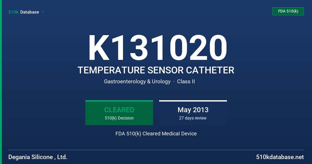 K131020 TEMPERATURE SENSOR CATHETER FDA 510(k) Cleared Medical Device